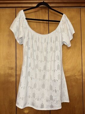 Valerie Joseph Size Small S White Eyelet Off-Shoulder Tunic mini dress
